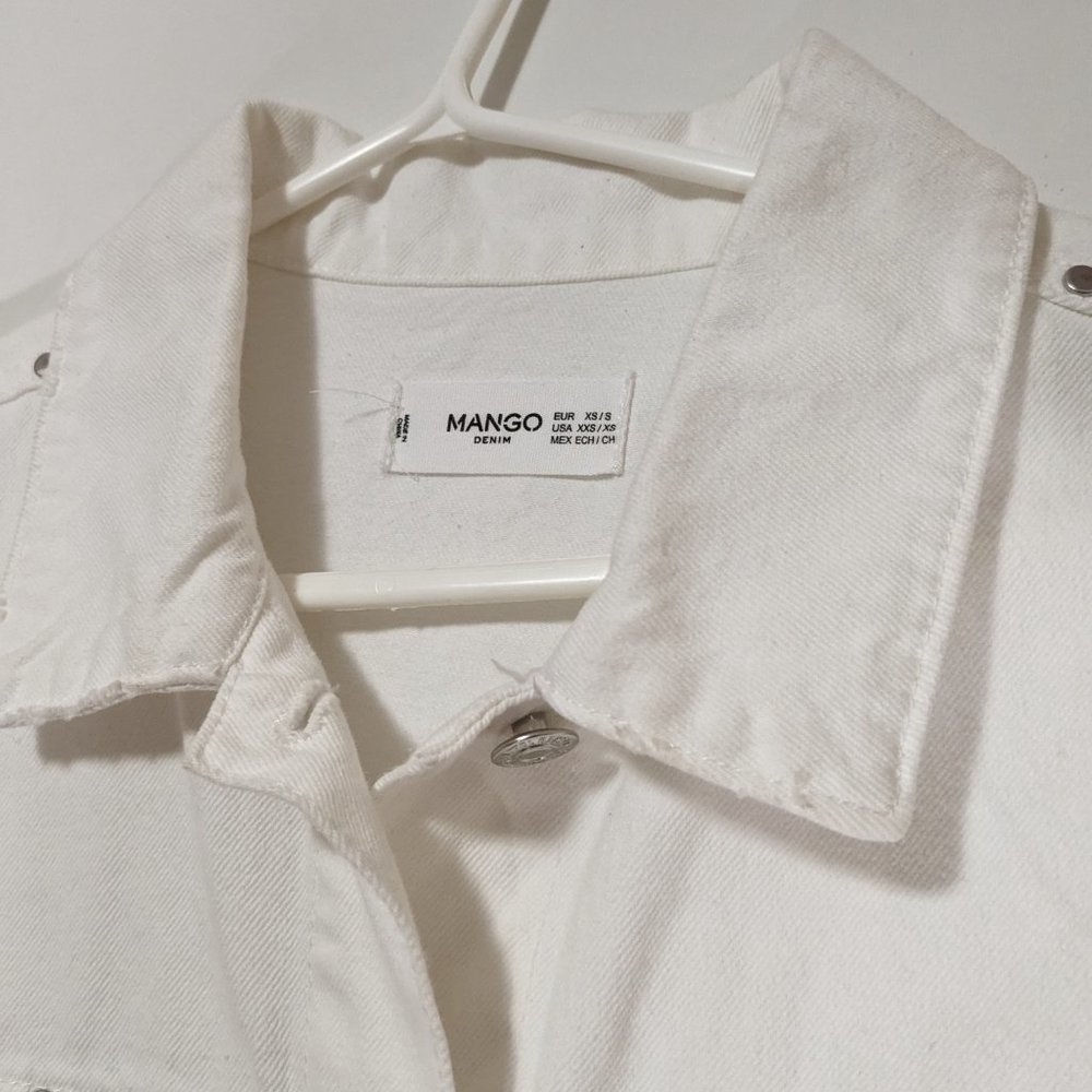 Mango Studded Oversize Denim Jacket White Size XXS/XS - Picture 3 of 4